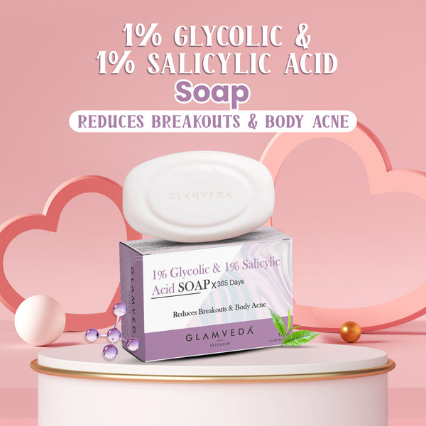 Glamveda 1% ww Glycolic Acid & 1% ww Salicylic Acid Body Acne Soap