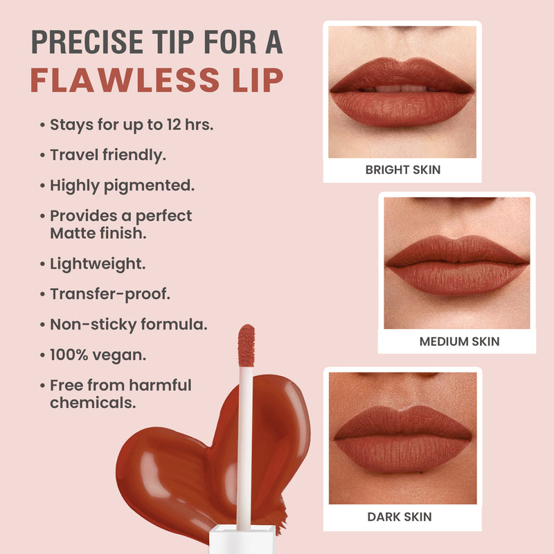 Glamveda Matte Liquid Lipstick, 12Hr Stay, Lightweight & Transferproof, (Better Half - 030) 4ml