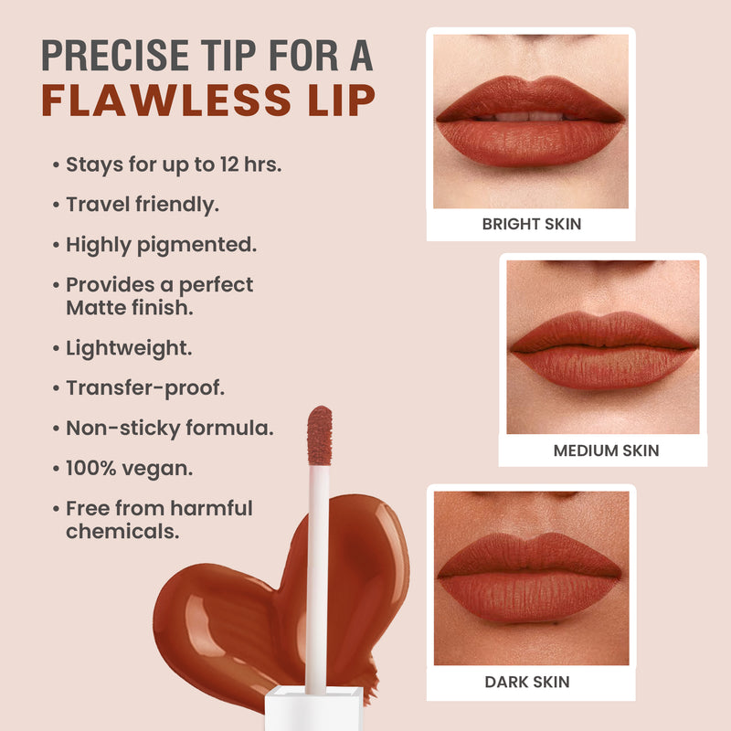 Glamveda Matte Liquid Lipstick, 12Hr Stay, Lightweight & Transferproof, (Rusty Lips - 010) 4ml