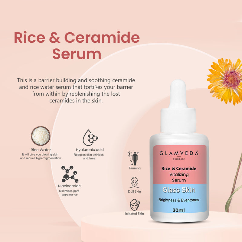 Glamveda Korean Glass Skin Rice & Ceramide 4 Step Gift Box | Face wash, Serum, Under-eye cream, Moisturizer