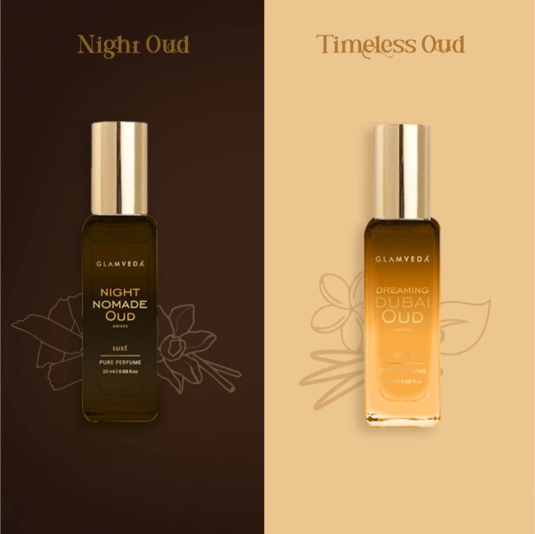 Desert Dreams Duo  - Dreaming Dubai Oud +Night Nomade Oud Luxury Unisex Pure Perfume Gift Set 2 x 20ml