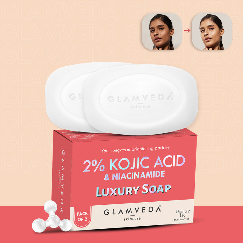 Glamveda 2% Kojic Acid Soap with Niacinamide For Pigmentation, Uneven Skin Tone | 150gm