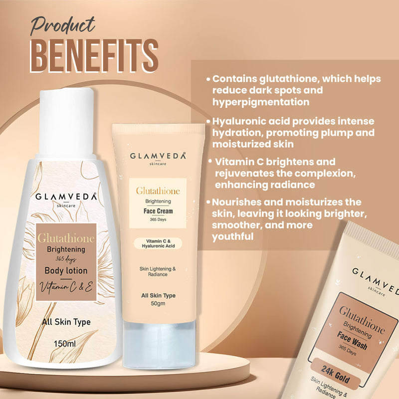 Glamveda Glutathione Brightening & Dark Spots Removal 3 Steps Skincare Routine