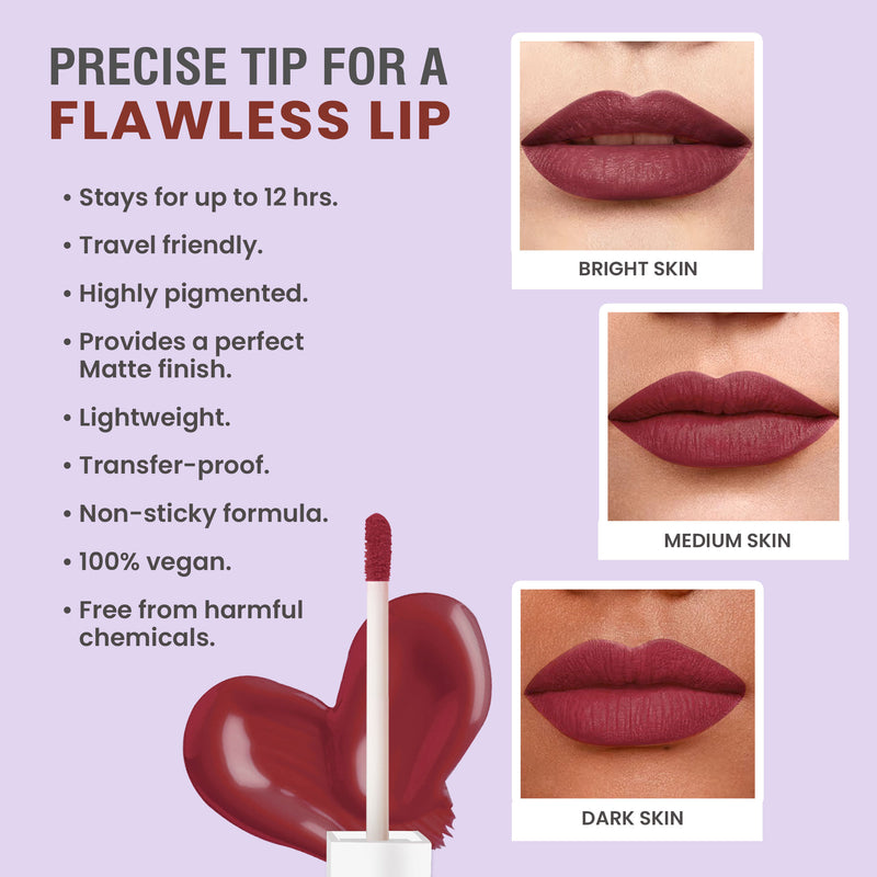 Glamveda Matte Liquid Lipstick, 12Hr Stay, Lightweight & Transferproof, (Sassy - 027) 4ml