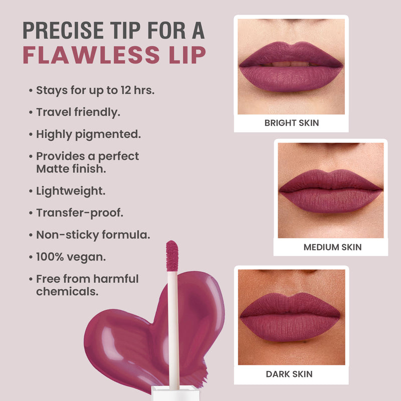 Glamveda Matte Liquid Lipstick, 12Hr Stay, Lightweight & Transferproof, (Cinderella - 028) 4ml