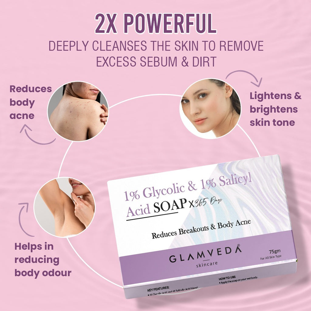 Glamveda 1% Glycolic Acid & 1% ww Salicylic Acid Body Acne Soap Pack o ...