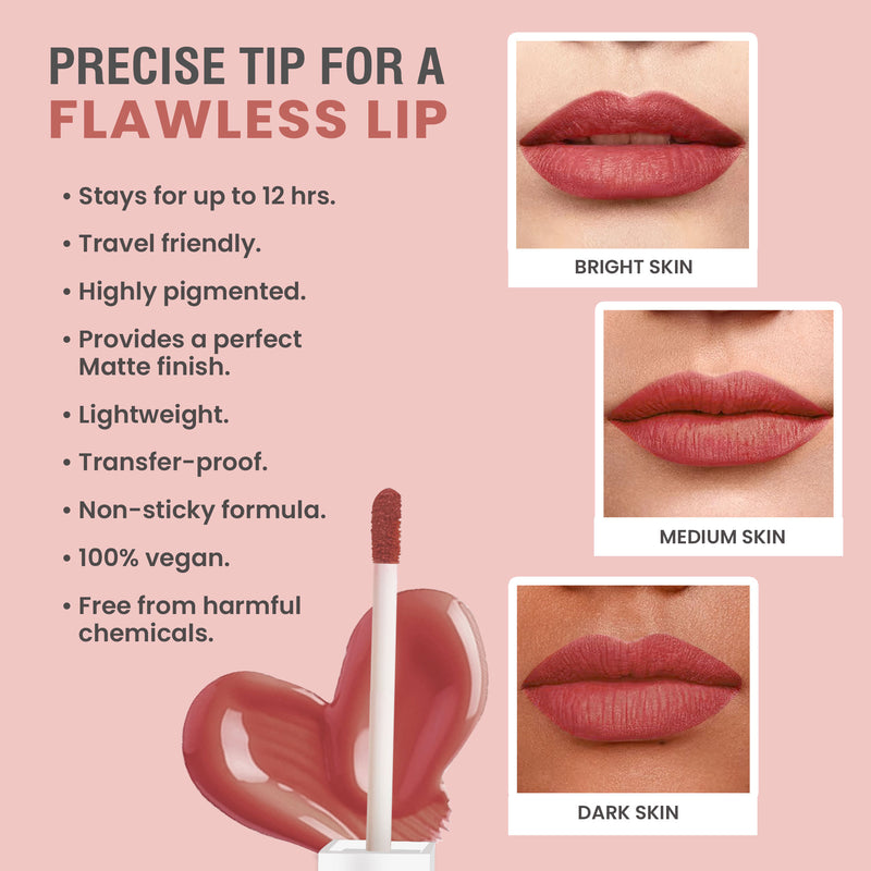 Glamveda Matte Liquid Lipstick, 12Hr Stay, Lightweight & Transferproof, (Serial kisser - 012) 4ml