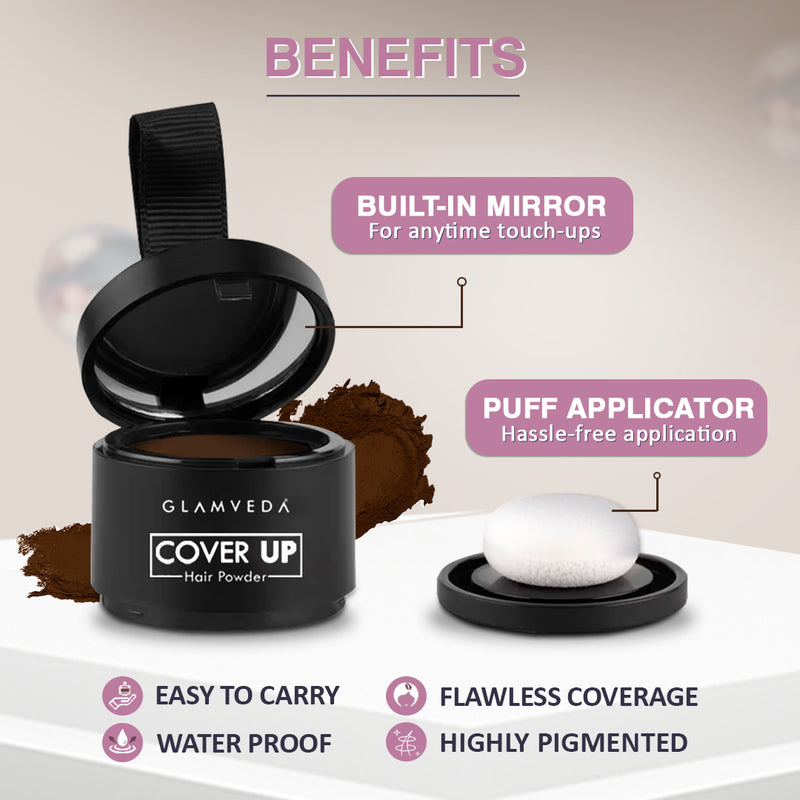 Glamveda Hair Cover-Up Powder Brown | Instant Root Touch-Up for Men & Women | Waterproof, Smudge-Proof & Long-Lasting | Easy to Apply & Travel-Friendly Pack of 3 12gm