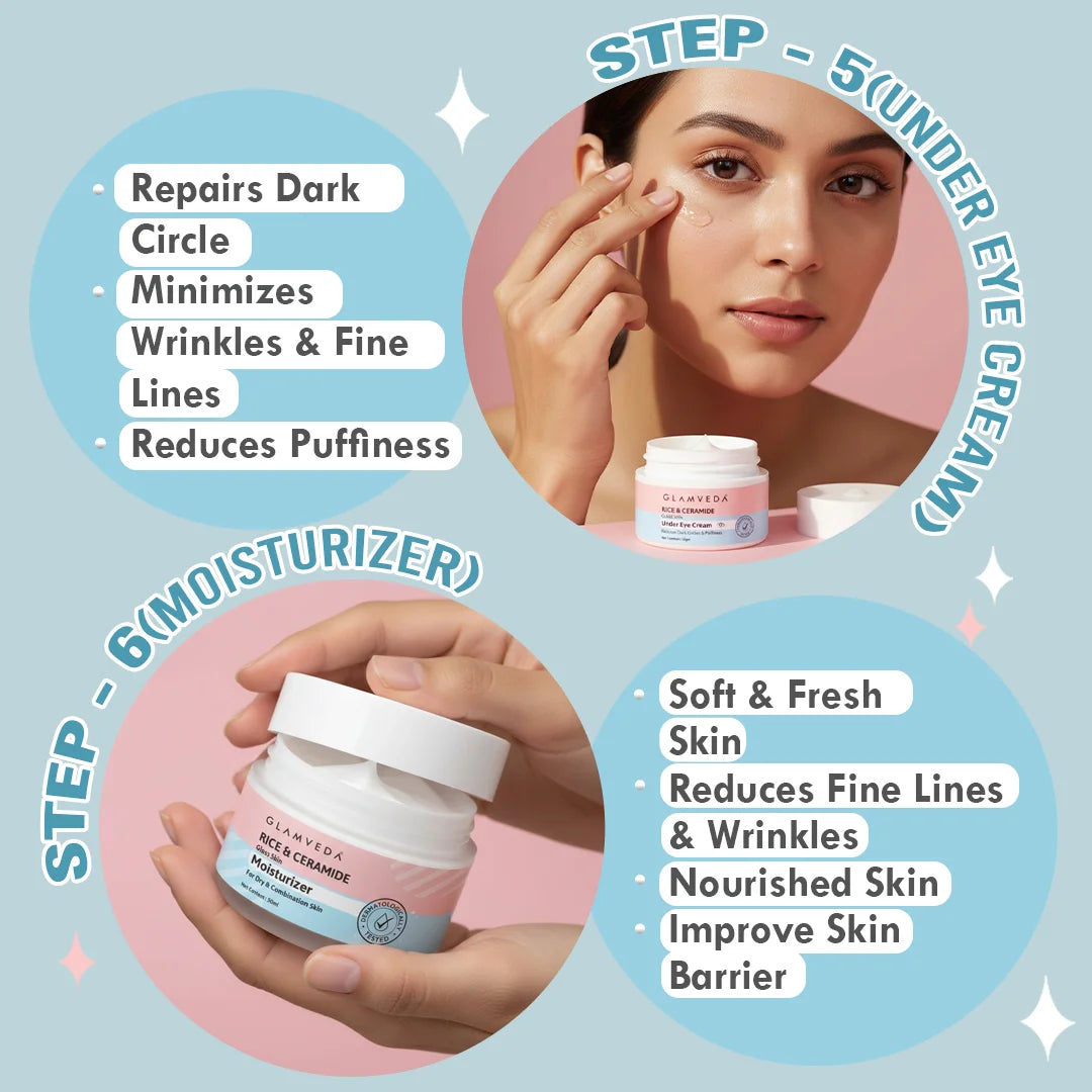 Korean Glass Skin Rice & Ceramide 8 Step Weekly Skincare Routine For Women
