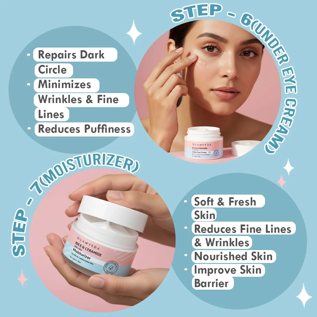 Korean Glass Skin Rice & Ceramide 9 Step Weekly Skincare Routine For Women
