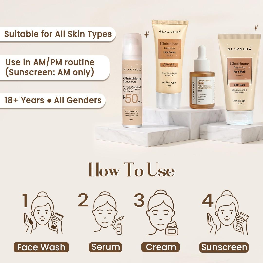 Glutathione 4-Step Skincare Routine For Healthy & Radiant Skin | Skin Glutathione 4-Step Skincare Routine For Healthy & Radiant Skin | Skin