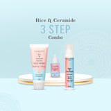 Glamveda Korean Glass Skin Rice & Ceramide 3 Step Combo | Face Wash, Serum & Sunscreen