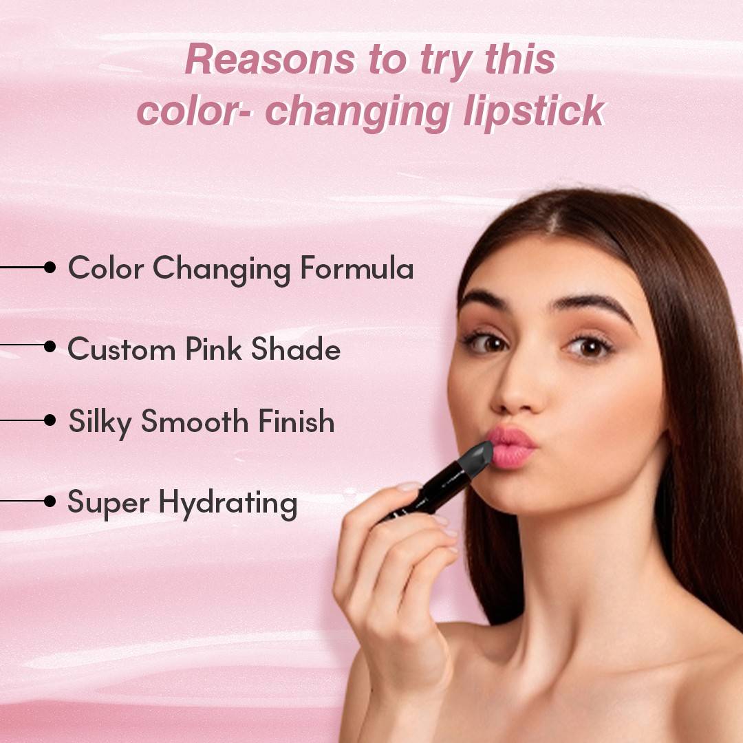 Glamveda PH Lipstick – Black to Glossy Pink Magic with Long-Lasting Nourishment & SPF 10 (4Gm)