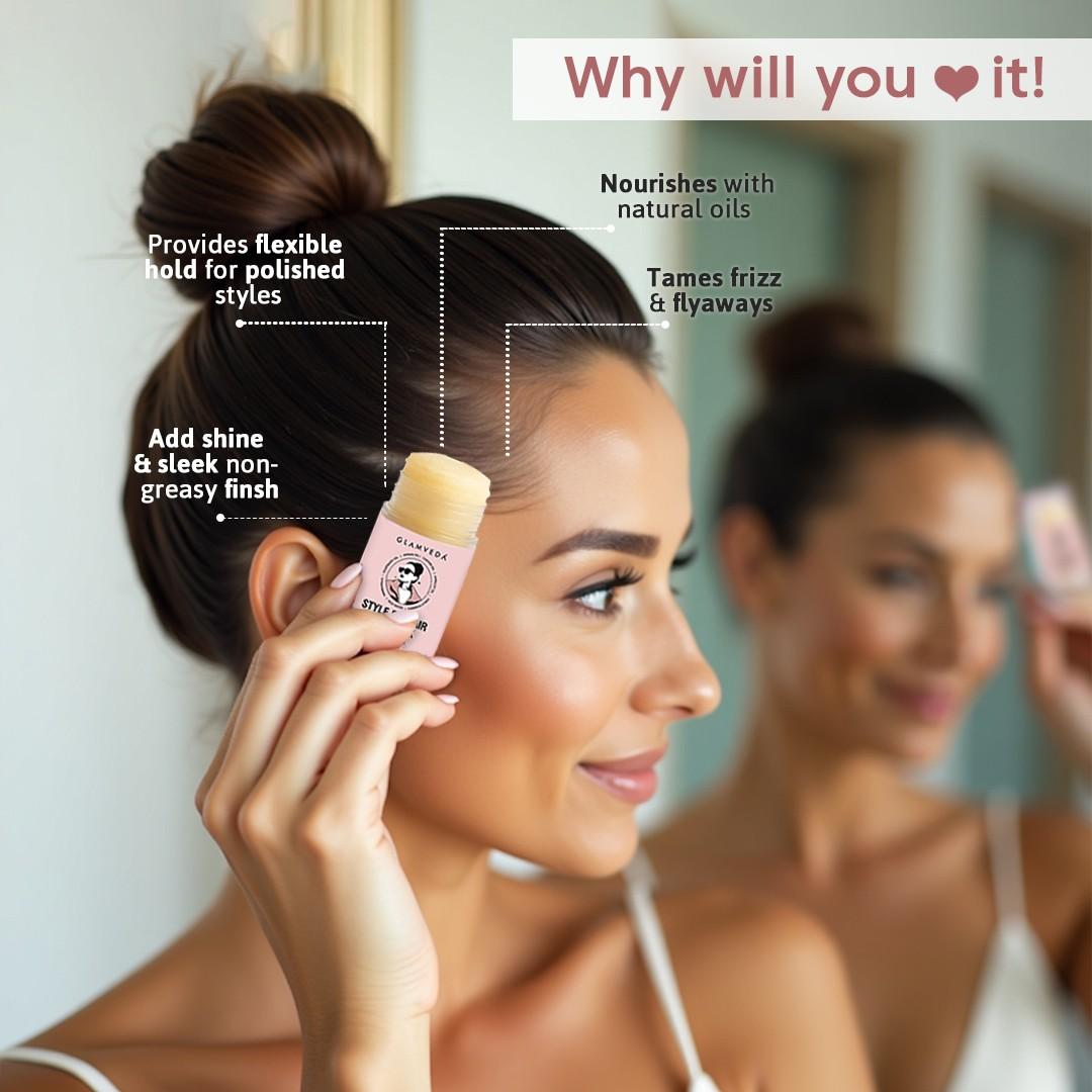 Glamveda Style Fix Hair Wax Stick | Non-Sticky, Non-Greasy Frizz Control for Baby Hair & Flyaways | Hair Styling Stick for All Hair Types