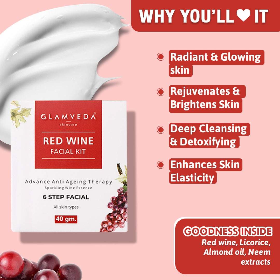 Red Wine Advance Anti Ageing Combo Gift Pack | Reduces signs of ageing | Face Wash, Facial Kit & Peel Off Mask