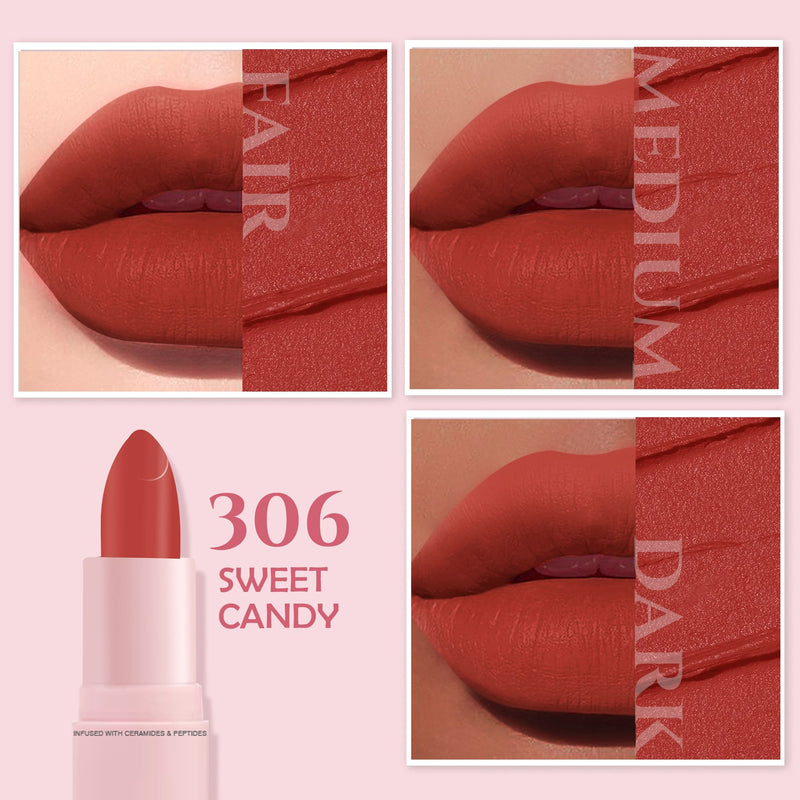 Glamveda Ultra Pigmented Creamy Matte Lipstick with Ceramides, Waterproof - Sweet Candy - 306