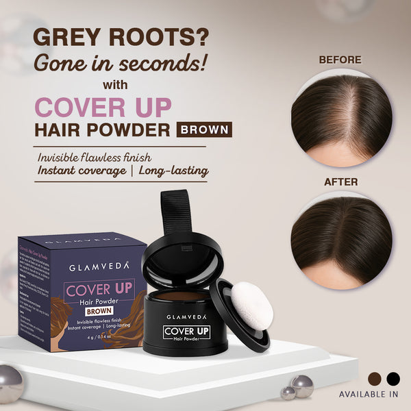 Glamveda Hair Cover-Up Powder Brown | Instant Root Touch-Up for Men & Women | Waterproof, Smudge-Proof & Long-Lasting | Easy to Apply & Travel-Friendly