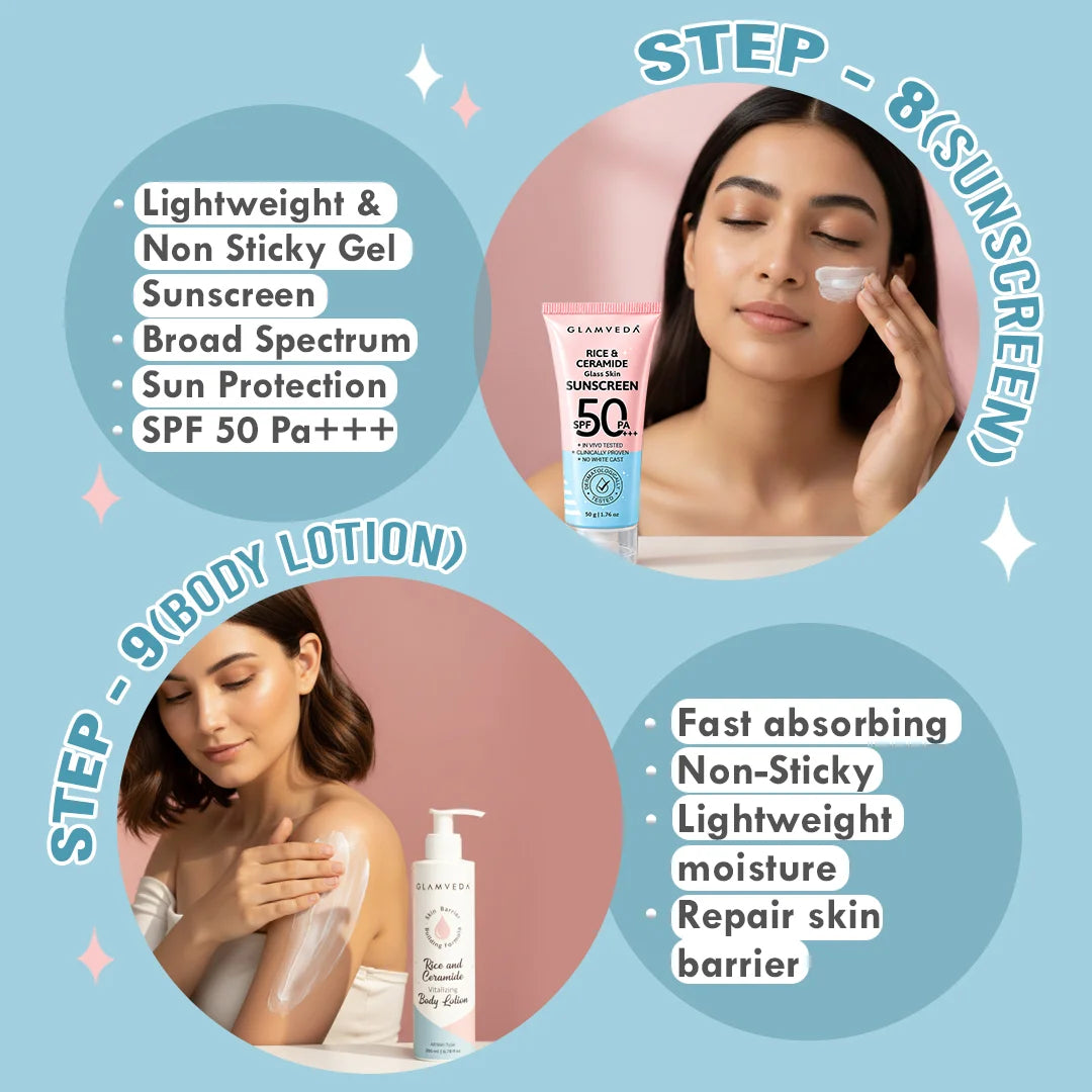Korean Glass Skin Rice & Ceramide 9 Step Weekly Skincare Routine For Women