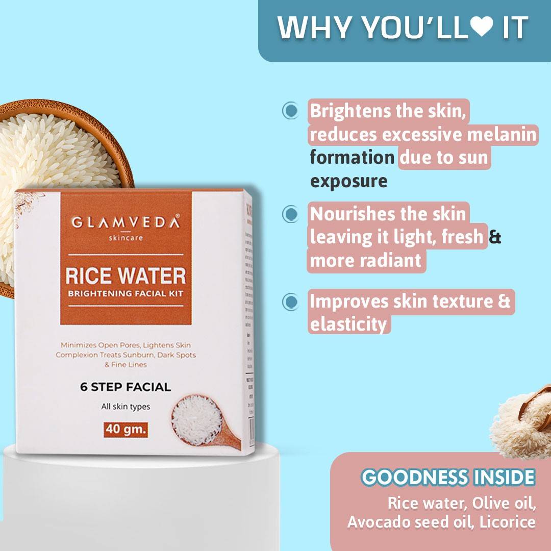 Glamveda Rice & Ceramide Korean Glass Skin Combo Gift Pack | Skin Brightening & Anti Dullness | Face Wash, Facial Kit & Peel Off Mask
