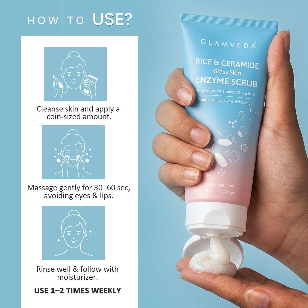 Rice & Ceramide Enzyme Scrub | 3X Exfoliation Peeling Gel with Enzyme, AHA & BHA | 100gm