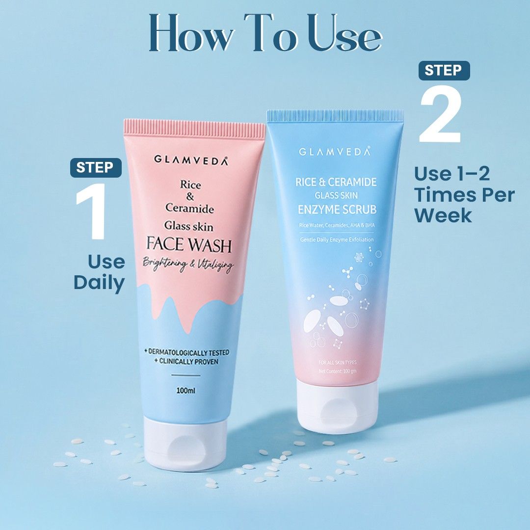 Rice & Ceramide Glass Skin Duo | Face Wash + Enzyme Scrub Combo | 200ml