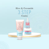 Glamveda Korean Glass Skin Rice & Ceramide 3 Step Combo | Face Wash, Serum & Moisturizer