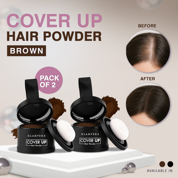 Glamveda Hair Cover-Up Powder Brown | Instant Root Touch-Up for Men & Women | Waterproof, Smudge-Proof & Long-Lasting | Easy to Apply & Travel-Friendly Pack Of 2 8gm