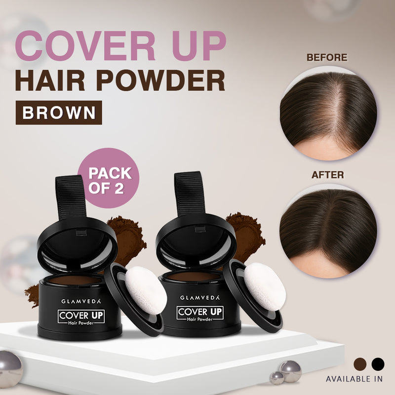 Glamveda Hair Cover-Up Powder Brown | Instant Root Touch-Up for Men & Women | Waterproof, Smudge-Proof & Long-Lasting | Easy to Apply & Travel-Friendly Pack Of 2 8gm