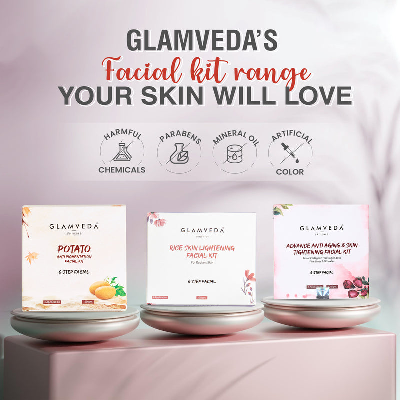 Glamveda Red Wine Advance Anti Ageing Facial Kit | 6 Steps Facial | 240 gm