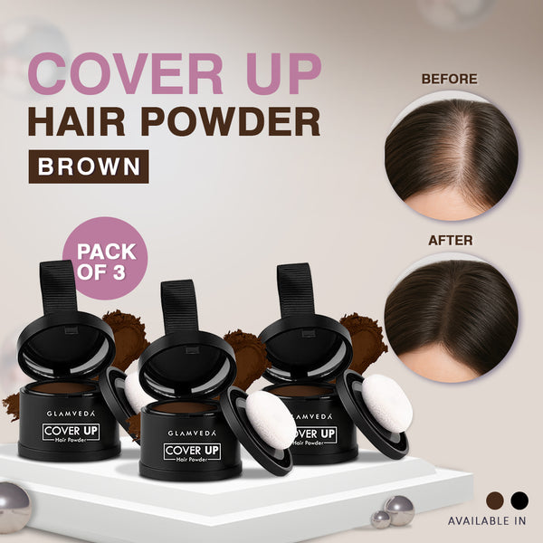 Glamveda Hair Cover-Up Powder Brown | Instant Root Touch-Up for Men & Women | Waterproof, Smudge-Proof & Long-Lasting | Easy to Apply & Travel-Friendly Pack of 3 12gm