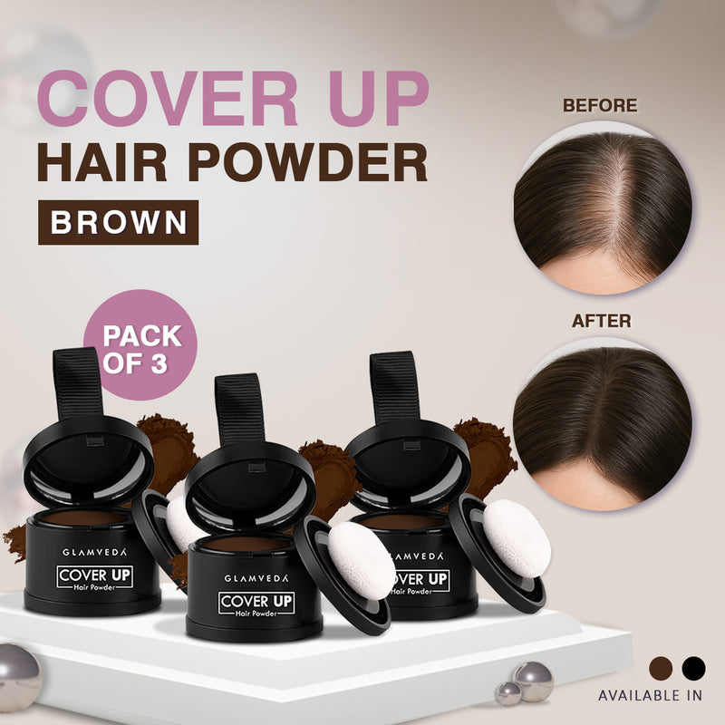 Glamveda Hair Cover-Up Powder Brown | Instant Root Touch-Up for Men & Women | Waterproof, Smudge-Proof & Long-Lasting | Easy to Apply & Travel-Friendly Pack of 3 12gm