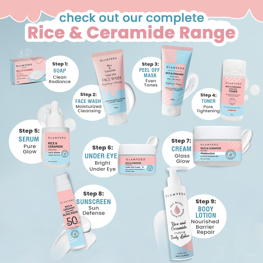 Korean Glass Skin Rice & Ceramide 3 Step Combo | Face Wash, Toner & Moisturizer