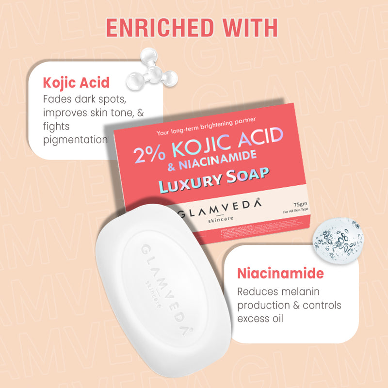 Glamveda 2% Kojic Acid Soap with Niacinamide For Pigmentation, Uneven Skin Tone