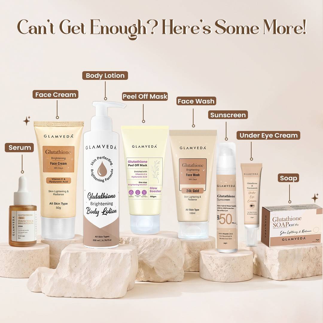 Glutathione Skin Brightening and Lightening Combo | 5-Step Skincare Set For Glowing Skin |  ( Face Wash + Face Cream + Sunscreen + Serum + Under Eye Cream )