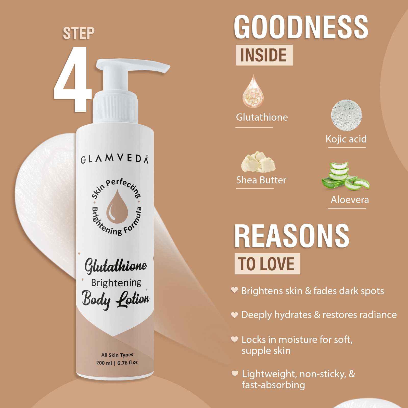 Glutathione Bath & Body Skincare Routine Combo |  Set of 4 Kit | For Skin Brightening and Lightening | ( Face Wash + Face Cream + Body Lotion + Soap )