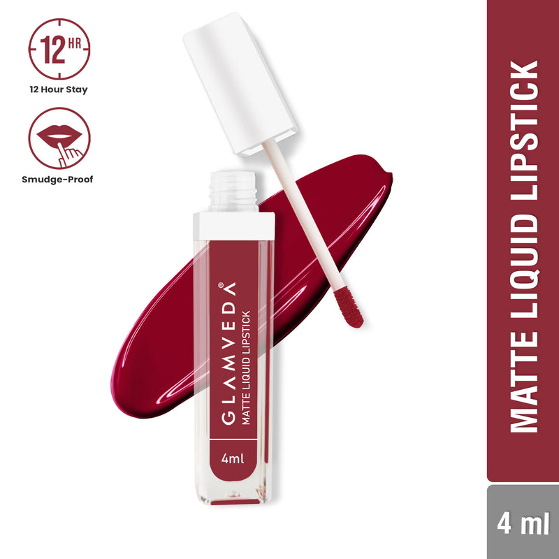 Glamveda Matte Liquid Lipstick, 12Hr Stay, Lightweight & Transferproof, (Cherry Kiss - 029) 4ml