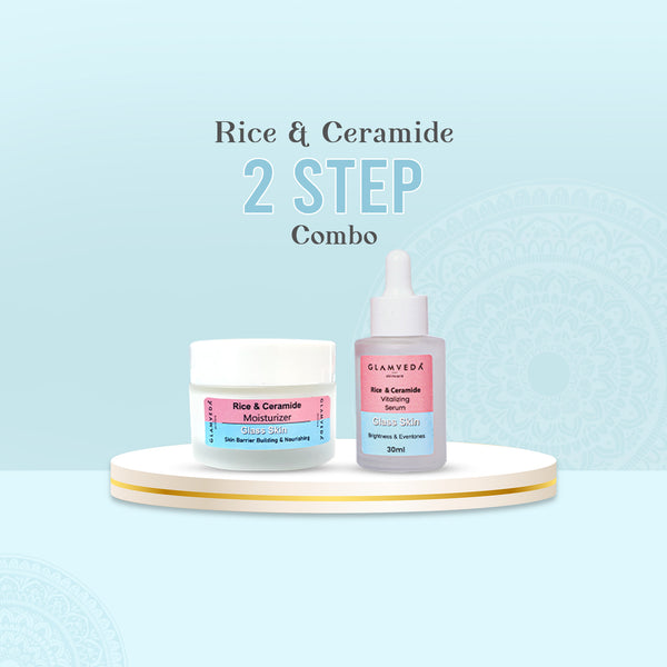 Glamveda Korean Glass Skin Rice & Ceramide Face Serum & Moisturizer Combo For Dry & Sensitive Skin Types