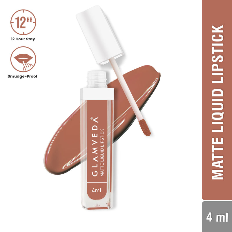 Glamveda Matte Liquid Lipstick, 12Hr Stay, Lightweight & Transferproof, (Hazelnut - 022) 4ml