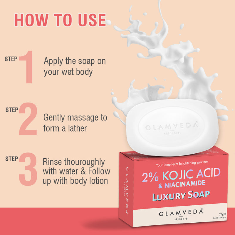 Glamveda 2% Kojic Acid Soap with Niacinamide For Pigmentation, Uneven Skin Tone