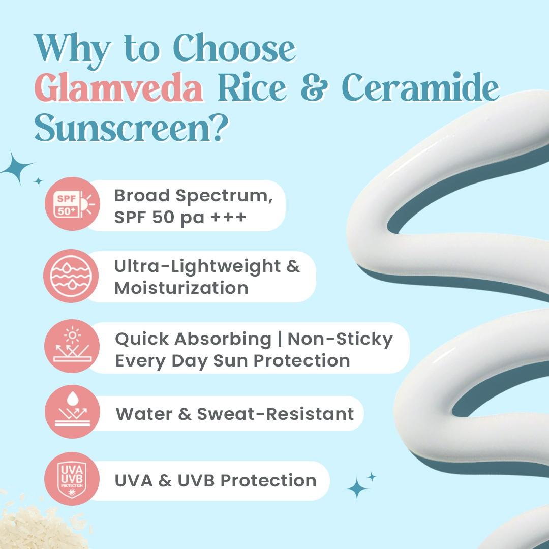 Glamveda Korean Glass Skin Rice & Ceramide Dewy Sunscreen SPF 50 PA+++