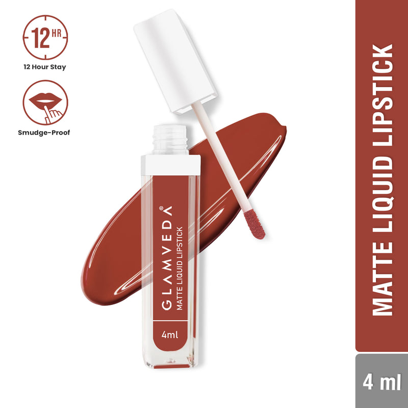 Glamveda Matte Liquid Lipstick, 12Hr Stay, Lightweight & Transferproof, (Spicy Peach - 023) 4ml