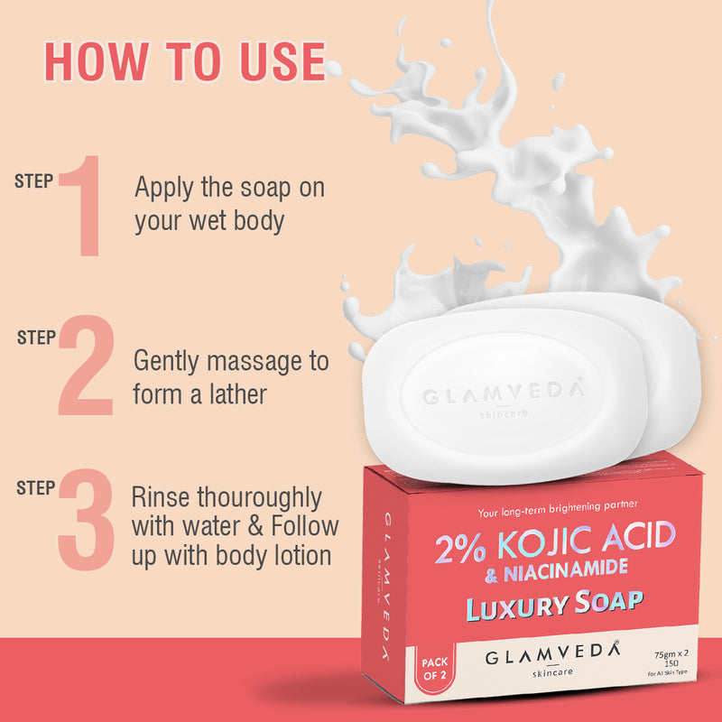 Glamveda 2% Kojic Acid Soap with Niacinamide For Pigmentation, Uneven Skin Tone | 150gm