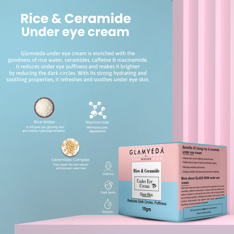 Glamveda Korean Glass Skin Rice & Ceramide 6 Step Daily Skincare Routine For Women with Gift Box | Face wash, Toner, Serum, Under eye cream, Moisturizer & Sunscreen