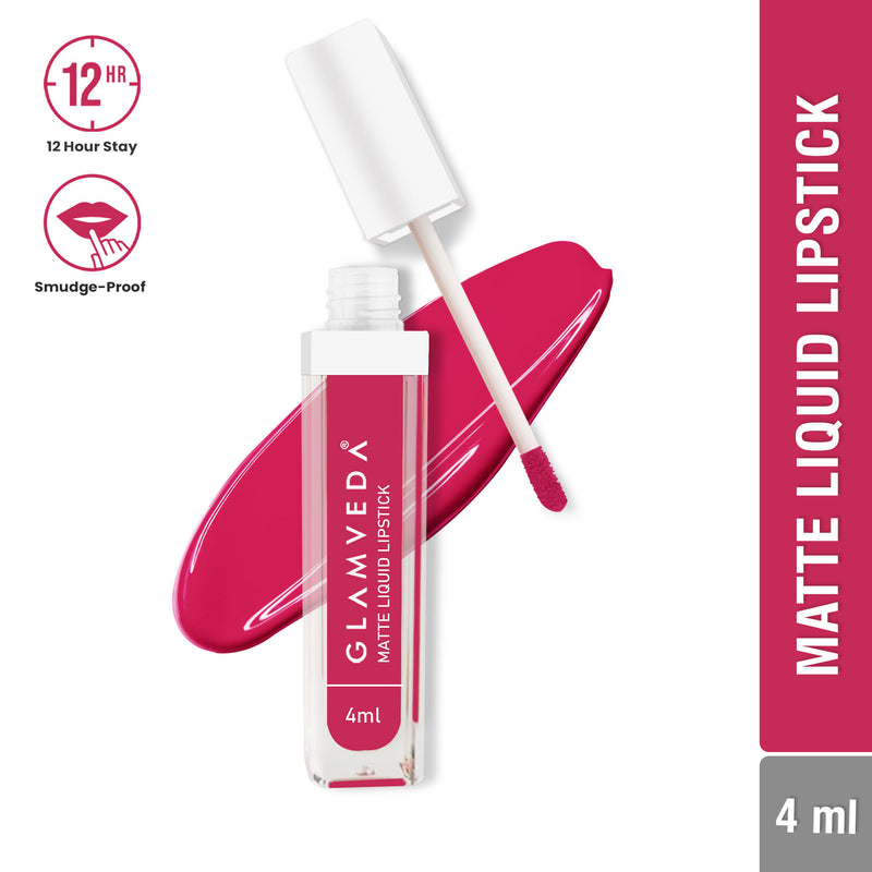 Glamveda Matte Liquid Lipstick, 12Hr Stay, Lightweight & Transferproof, (Pink Desire - 026) 4ml