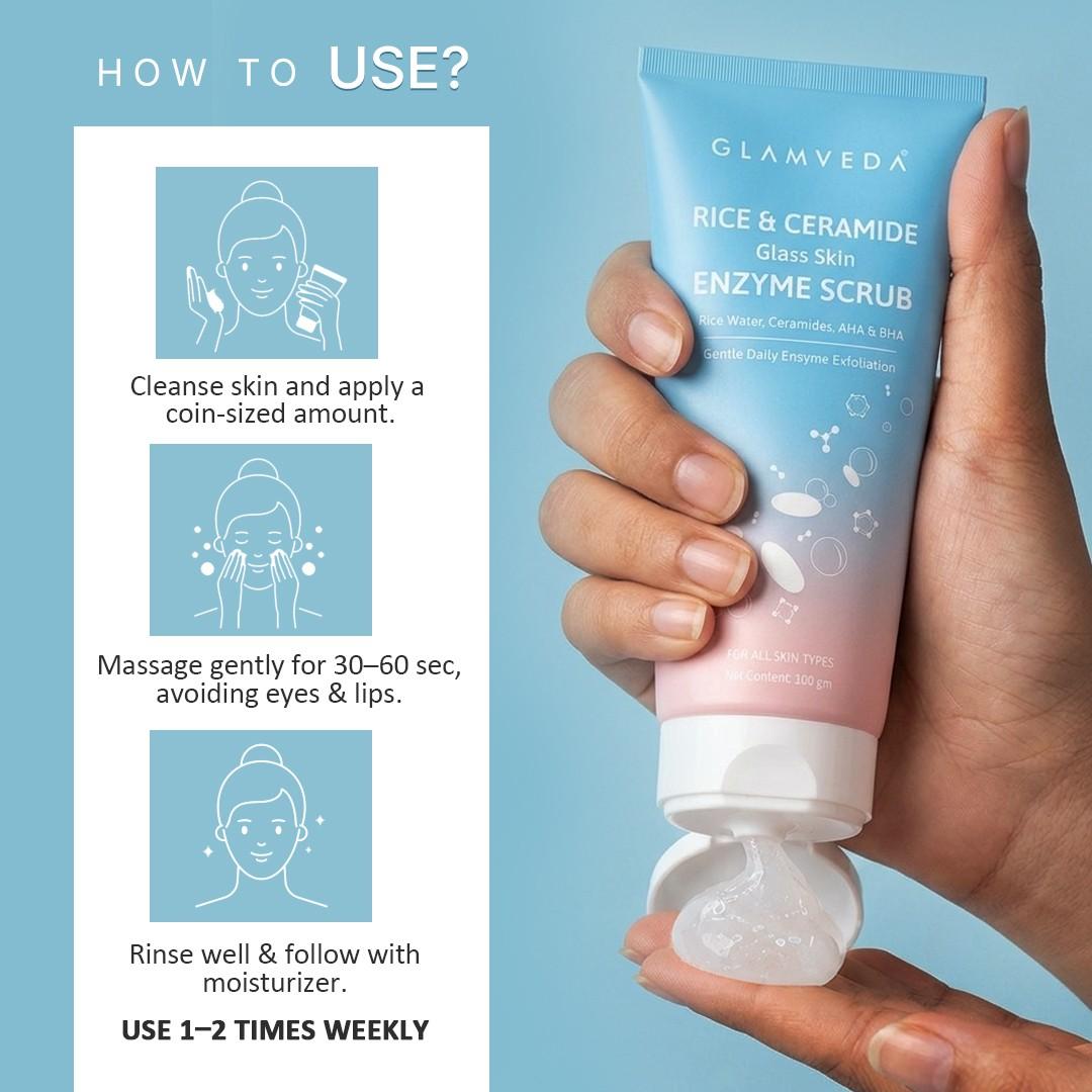 Rice & Ceramide Enzyme Scrub | 3X Exfoliation Peeling Gel with Enzyme, AHA & BHA | 100gm