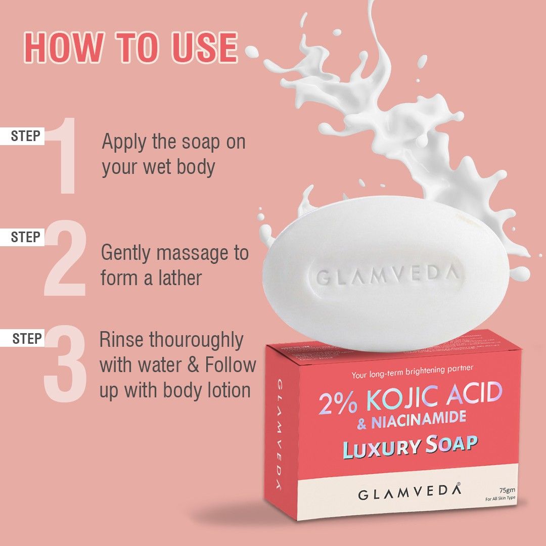 Glamveda 2% Kojic Acid Soap with Niacinamide For Pigmentation, Uneven Skin Tone