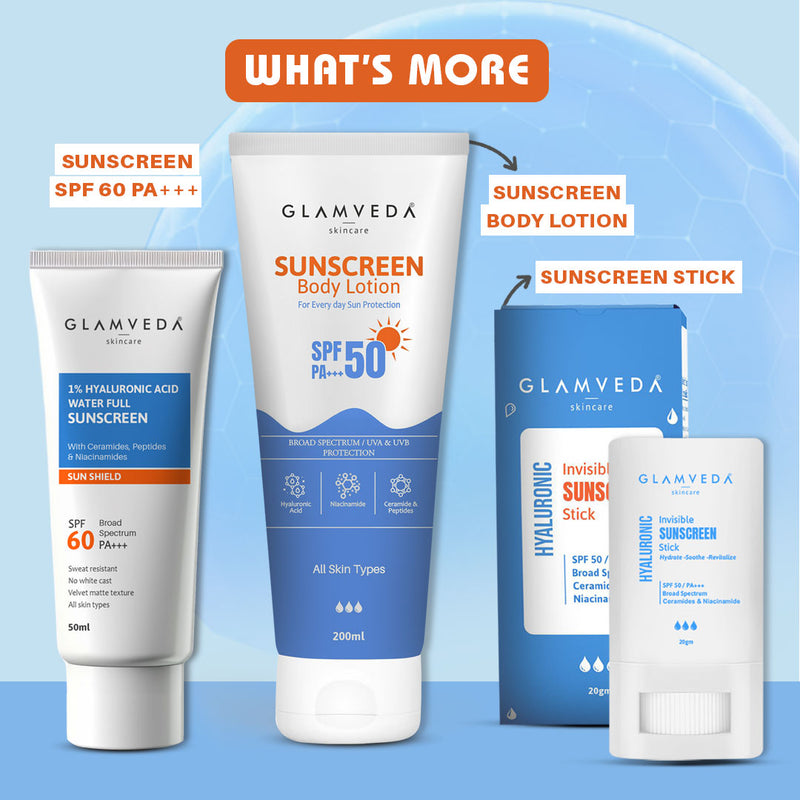 Glamveda Ultra Light Water Sunscreen SPF 50 PA++++ with Ceramides & Hyaluronic, No White Cast