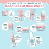 Glamveda Korean Glass Skin Rice & Ceramide 7 Step Gift Box | Face wash, Peel Off Mask, Toner, Serum, Under eye cream, Moisturizer & Sunscreen