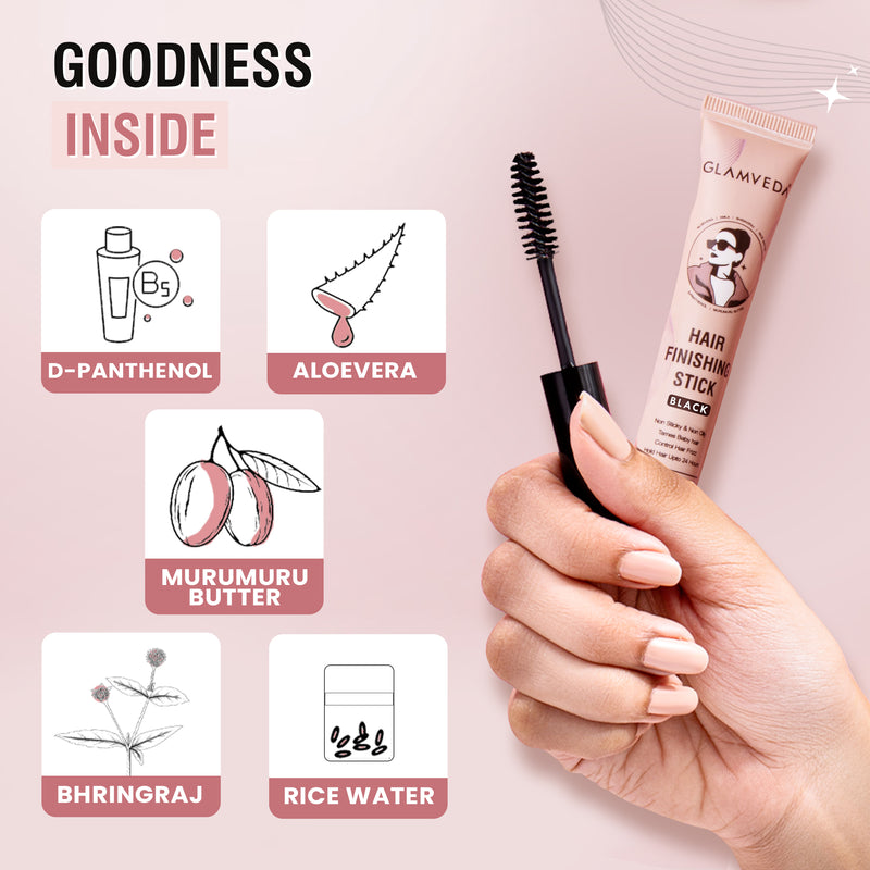 Glamveda Hair Finishing Stick Black – Frizz Control & Baby Hair Styler | Non-Sticky 24H Hold for Smooth Sleek Hair