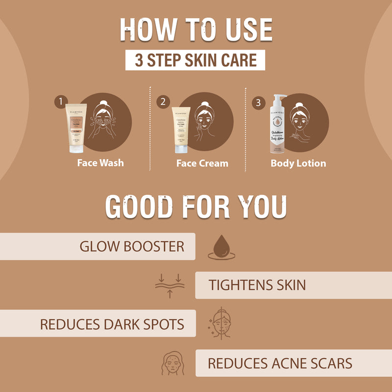 Glamveda Glutathione Brightening & Dark Spots Removal 3 Steps Skincare Routine